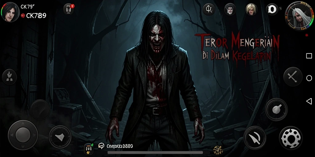 Tampilan gameplay CK789 yang menegangkan dengan suasana horor yang mencekam.