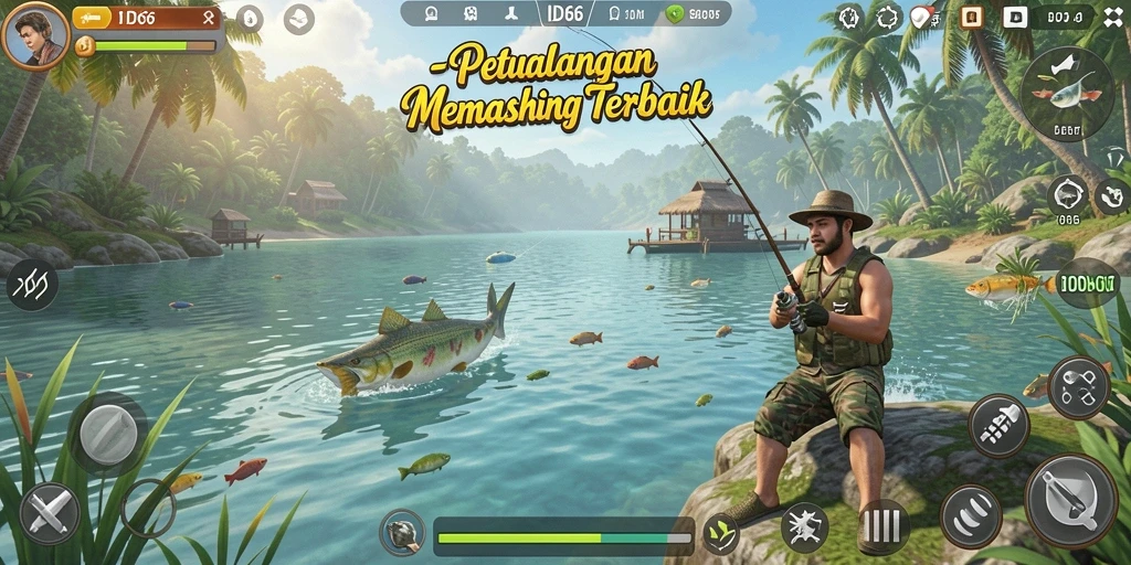 Gameplay ID66 yang menampilkan aksi memancing yang mendebarkan.