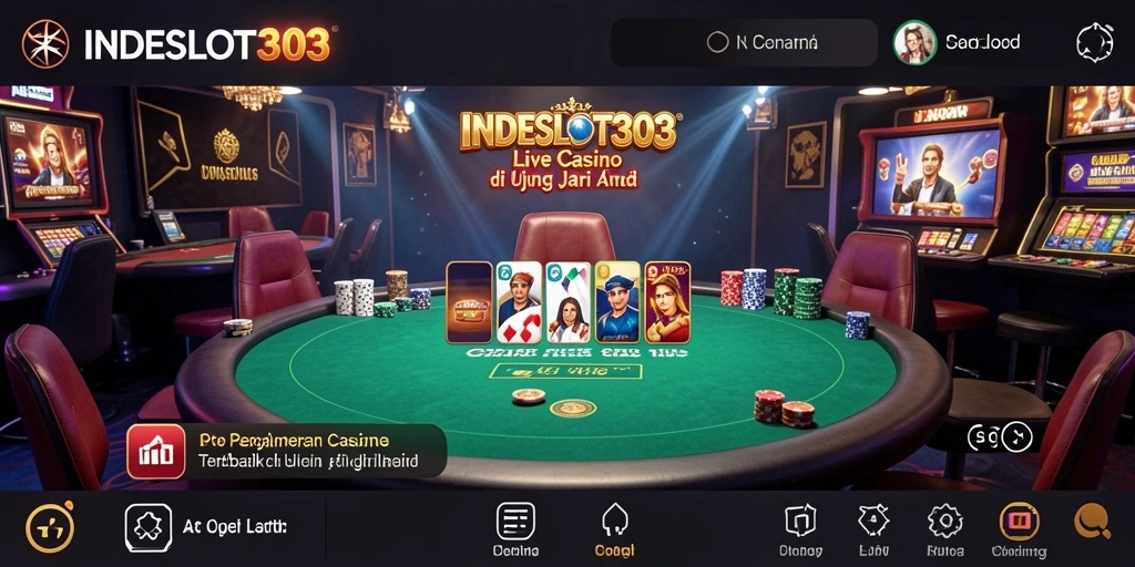 Screenshot permainan live casino di INDESLOT303 yang menampilkan dealer dan pemain.
