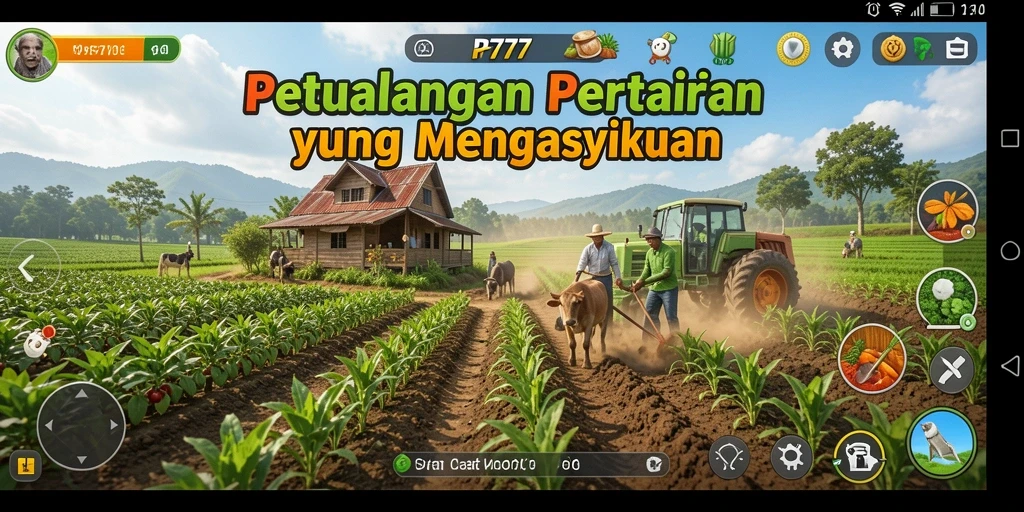 Tampilan gameplay seru di PF777 dengan berbagai aktivitas pertanian.