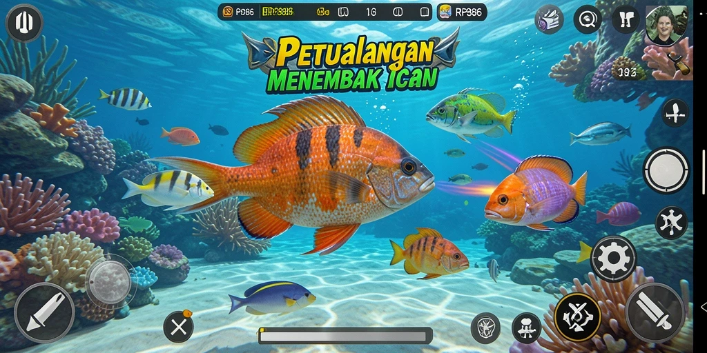 Tampilan gameplay seru dalam permainan Tembak Ikan RP886.