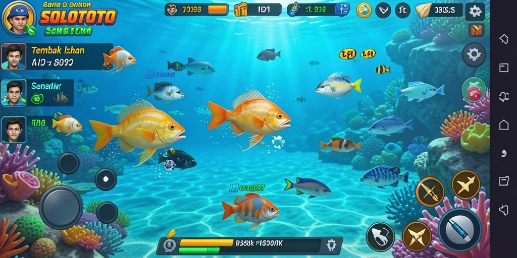 Tampilan gameplay seru dalam SOLOTOTO saat berburu ikan.
