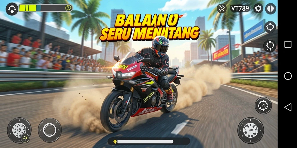 Gameplay balapan motor yang seru dan mendebarkan.